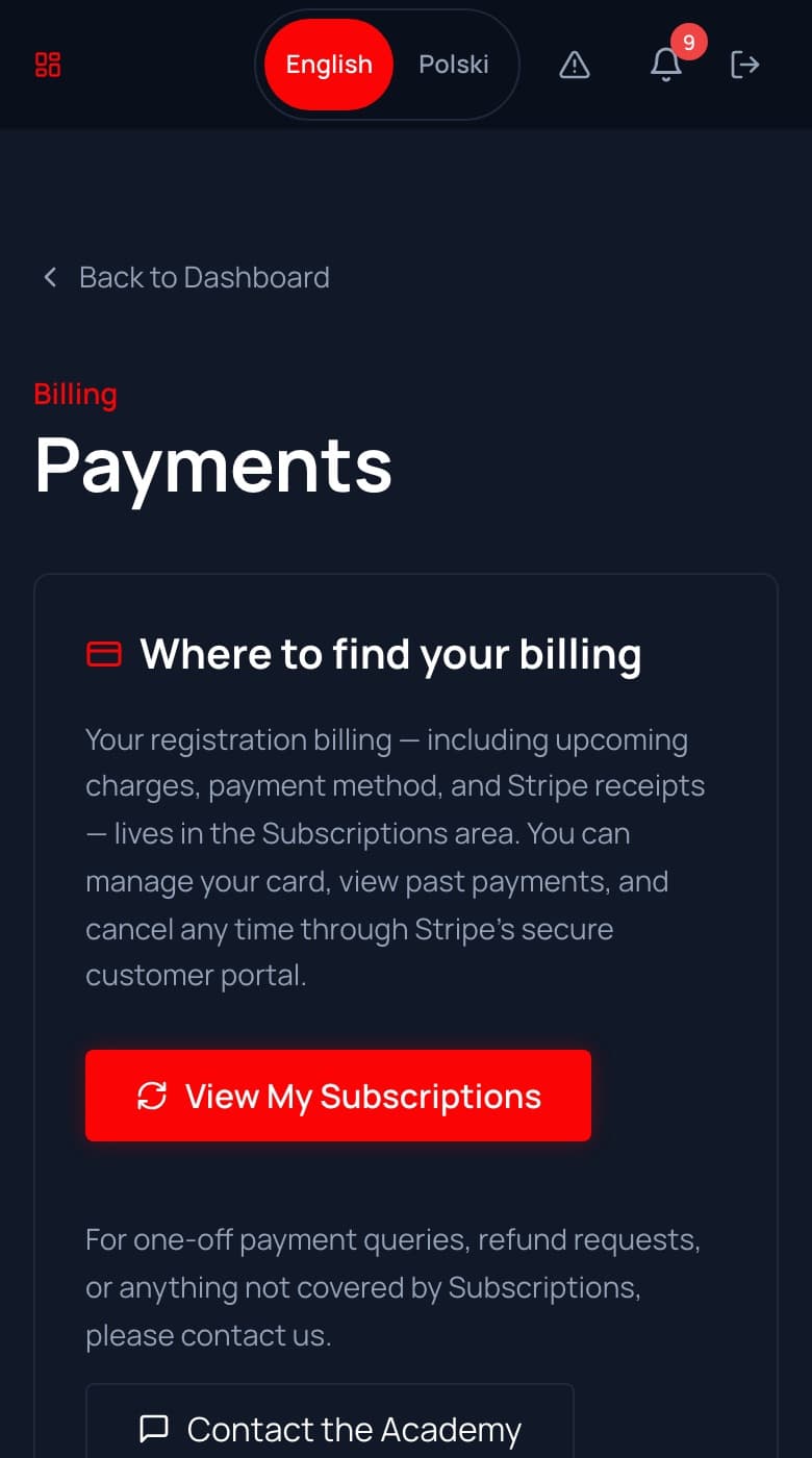 Payments screen from the Bierton FC demo reference