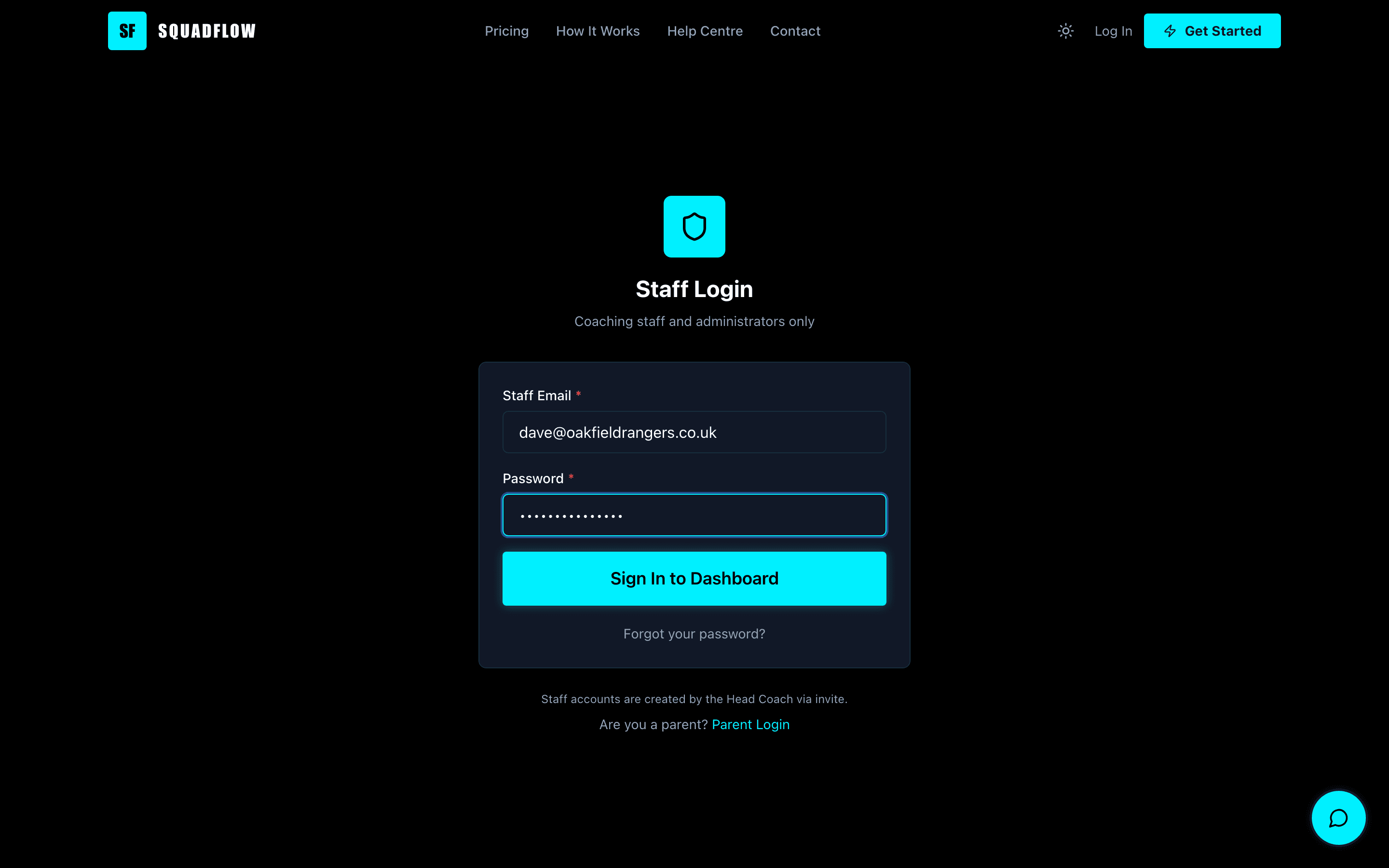 Step 4 — Staff login page with email and password fields