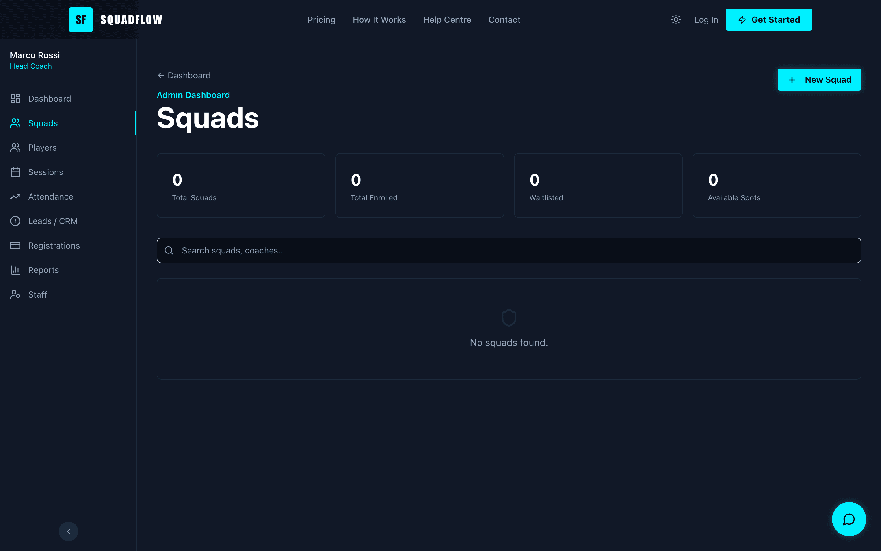 Step 6 — Squad management page with create squad modal